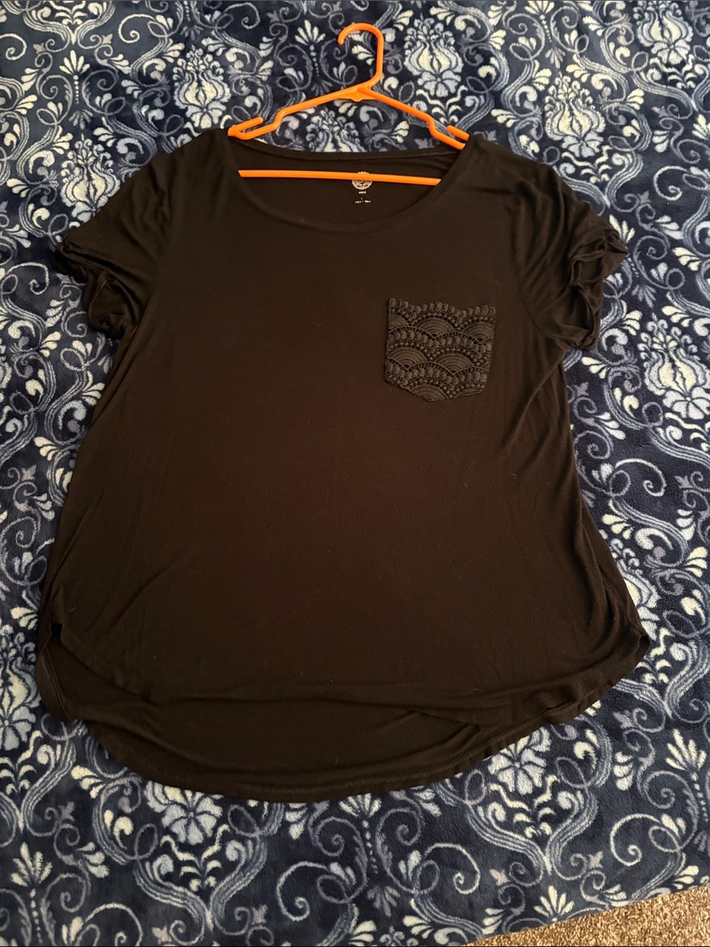 Lace Pocket Short Sleeve Women’s Top - Black